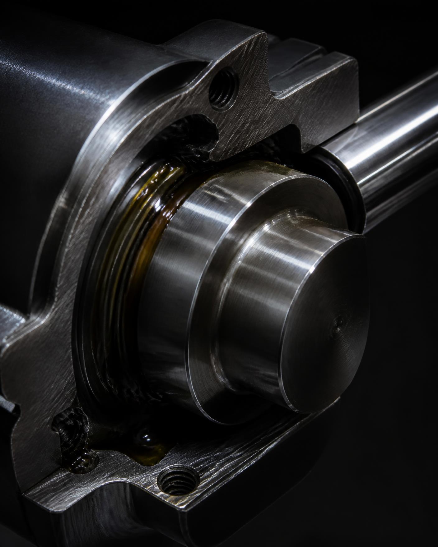 Macro detail of a machined eccentric shaft and bearing housing